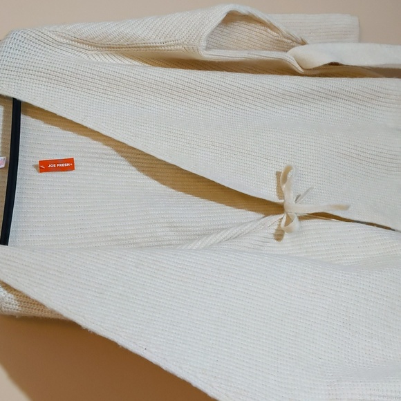 Joe Fresh| NWT Cream Wrap Cardigan With Attached Cloth Belt Acrylic Blend - Picture 4 of 14